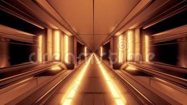 干净的未来主义空间飞机库隧道走廊与热发光金属三维插图运动<strong>背景直播</strong>